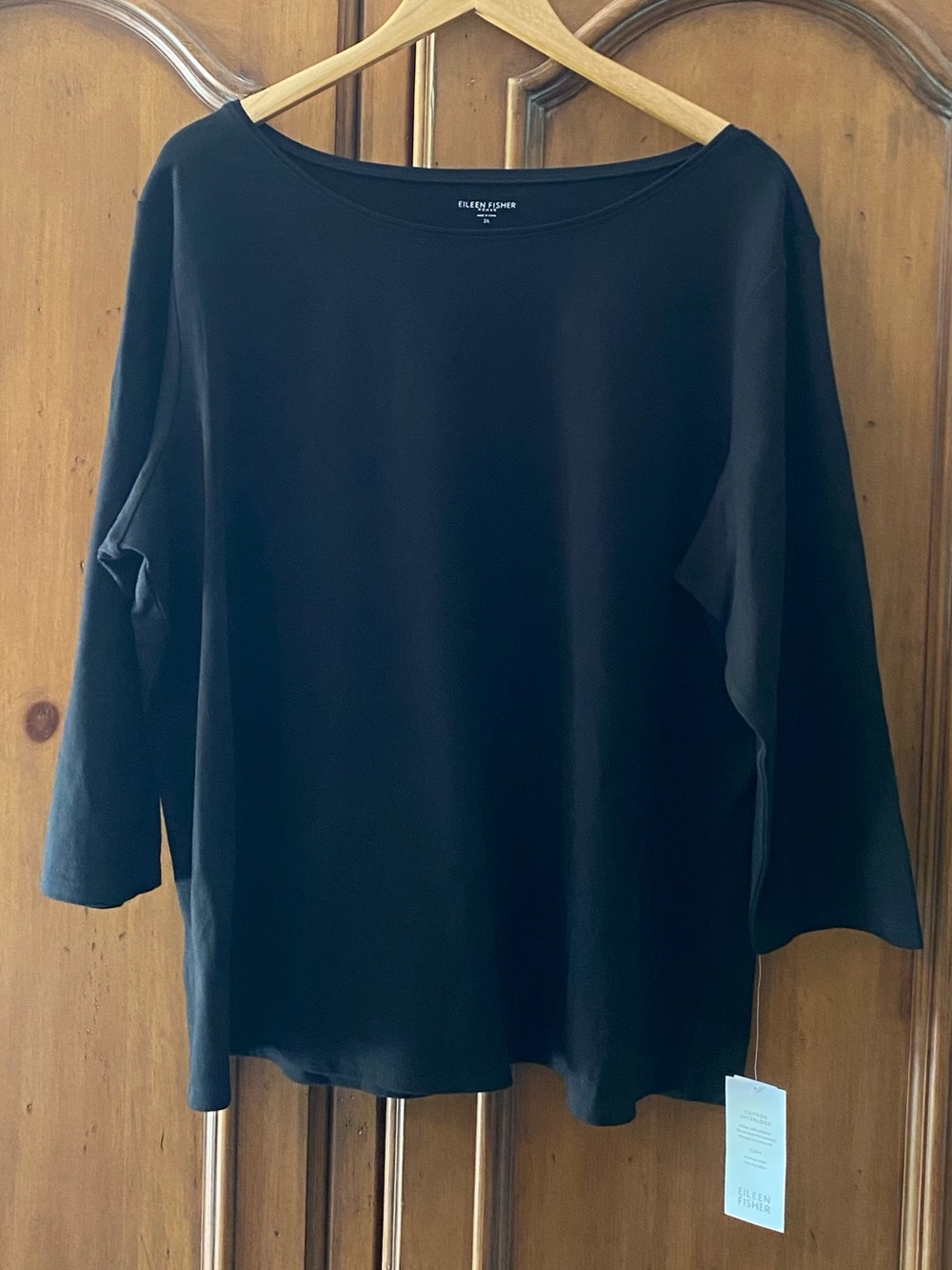 Eileen Fisher Woman 3X Cotton Knit Ballet Neck 3/4 Sleeve NWT